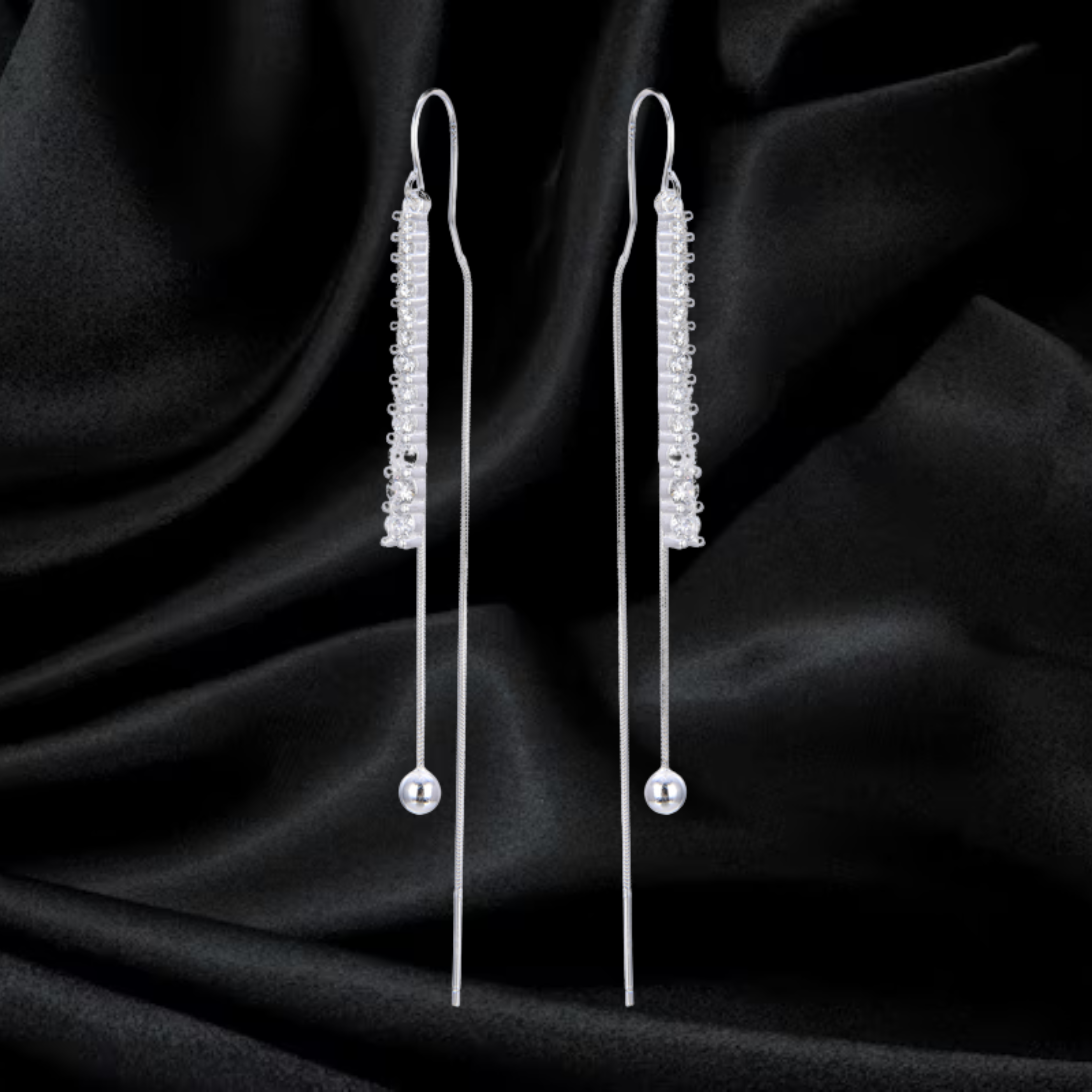 ARETES COLGANTES CON BARRA DE BRILLO Y ESFERA